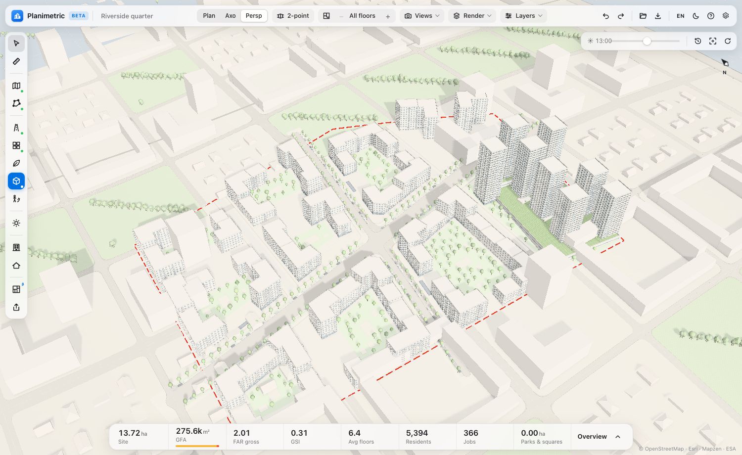 A generated quarter in Planimetric, render view